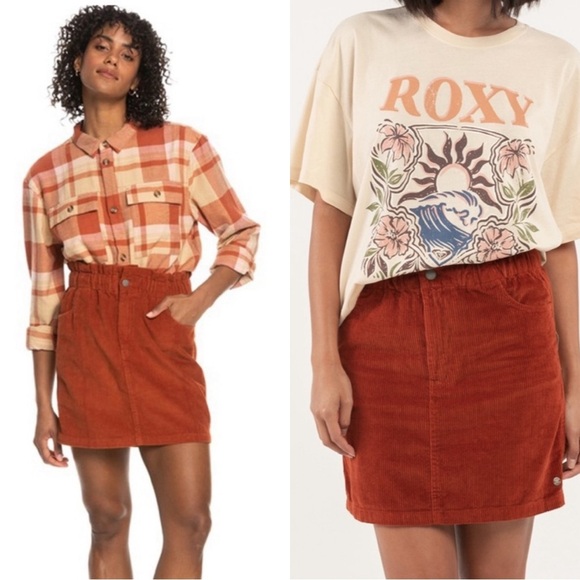 ROXY Burnt Orange Silent Days Corduroy Skirt Juniors Size Small NWT - Picture 1 of 6